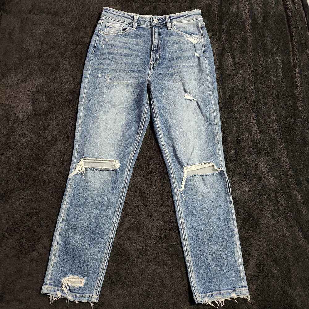 Flying Monkey Womens Black Label Last Night-Distressed Mom/Boyfriend Jeans Sz 28